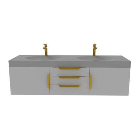 Castello Usa Thames 60-inch Gray Vanity Set with Gray Top and Gold Handles CB-MC-60G-GLD-20146-GR